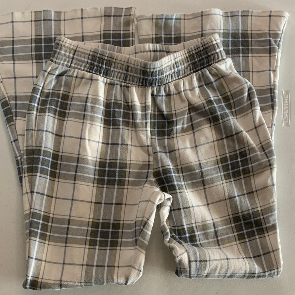 Grayson Threads white and Blue Plaid Pants flared leg sweat pants